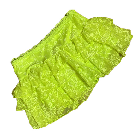 🎀 Lace Ruffle Mini Skirt W/ Shorts 🎀 Neon Green Skort - Picture 2 of 8